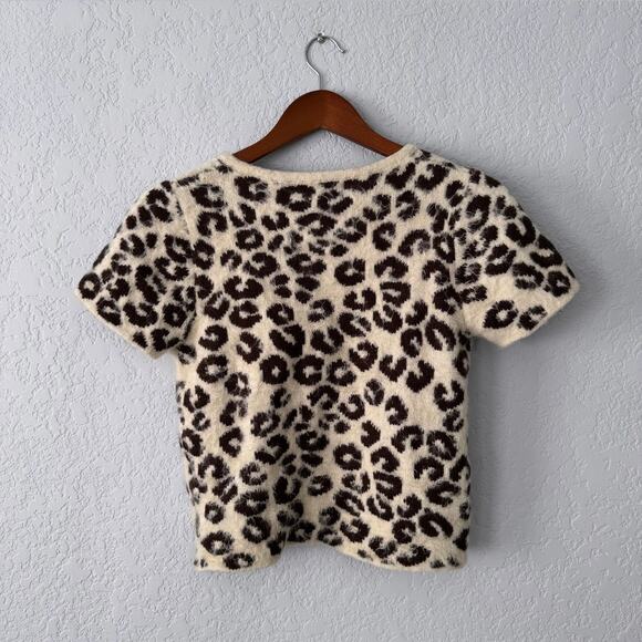 She + Sky Fuzzy Leopard Print Short Sleeve Crop Top Size Medium - Picture 2 of 6